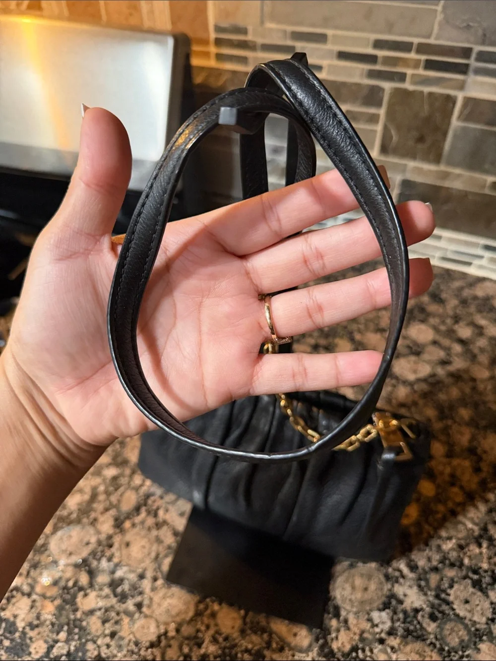 Marc Jacobs Black Leather crossbody Bag with Gold Chain